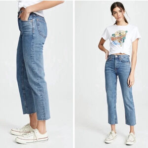 Re/Done Originals 2019 High Rise Stove Pipe Raw Hem Light Wash 190-3WSTV27